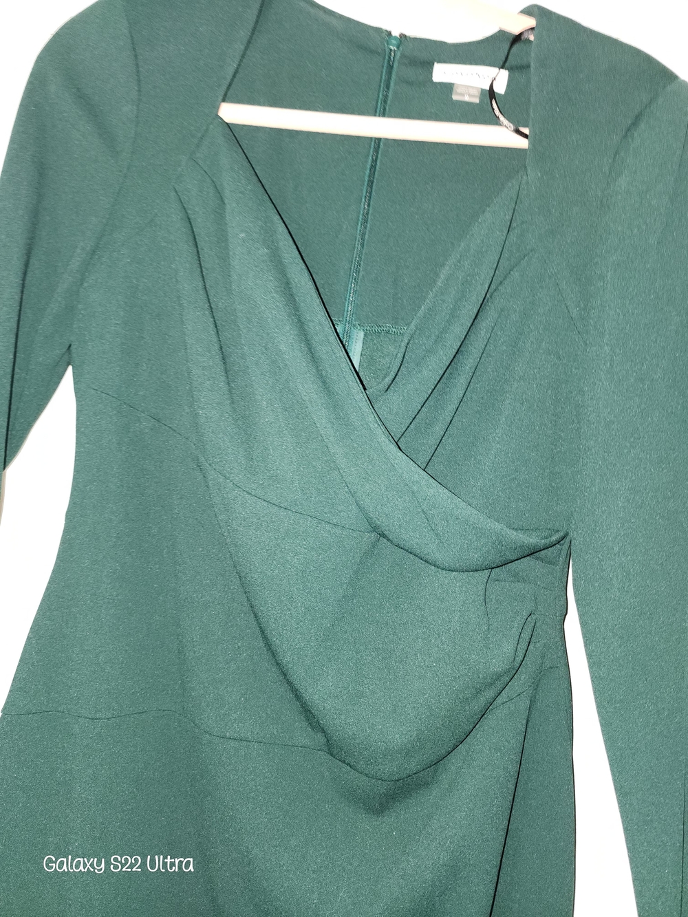Calvin Klein Forest Green Surplice Long Sleeve Dress